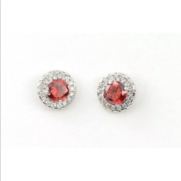 14k Solid White Gold CZ Stud Earrings - Picture 6 of 8